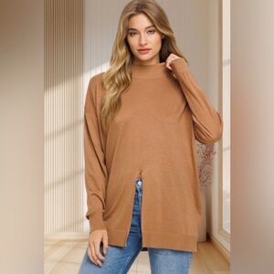 Cozy Tan Sweater w front slit